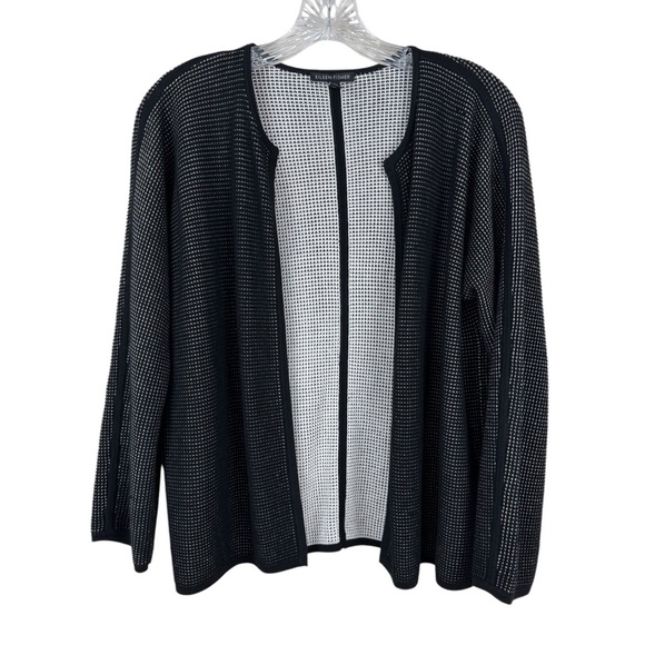 Eileen Fisher Black White Open-Front Women's Sweater - Picture 4 of 9